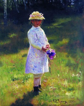 Niña con flores hija del artista 1878 Ilya Repin Pinturas al óleo